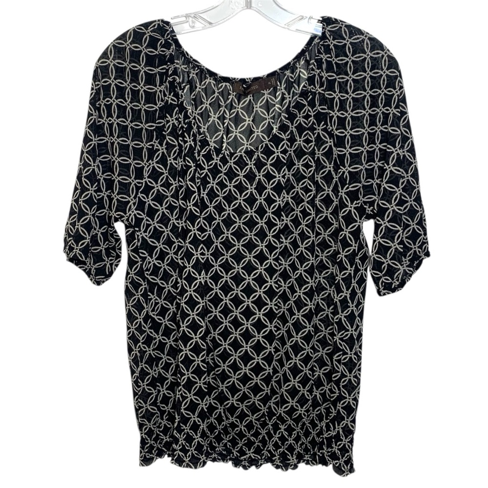 Max Studio Top Womens XL Black White Geometric Sheer Mesh Short Sleeve Blouse